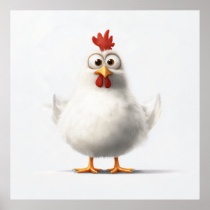 Poster Poulet de caricature adorable avec Plumes blanches