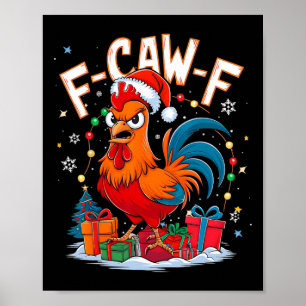 Poster Poulet drôle de Noël Coq Chapeau de Père Noël Vaca