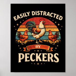 Poster Poulet Drôle Facilement Distrait Par Les Becs Ferm