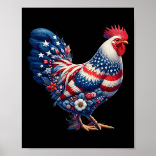 Poster Poulet du 4 juillet Drapeau patriotique américain