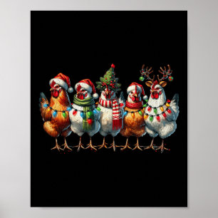 Poster Poulet Noël Lumières Ferme Animal mignonne Noël Ho