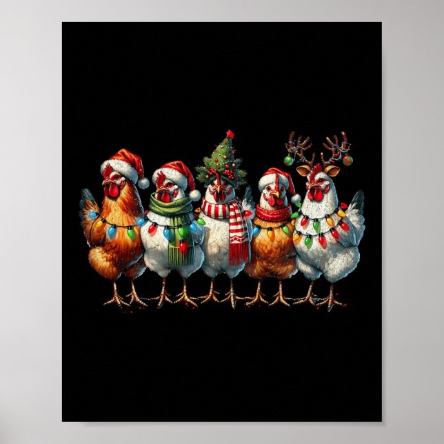 Poster Poulet Noël Lumières Ferme Animal mignonne Noël Ho (Devant)