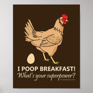 Poster Poulet Poops Petit-déjeuner Drôle Design