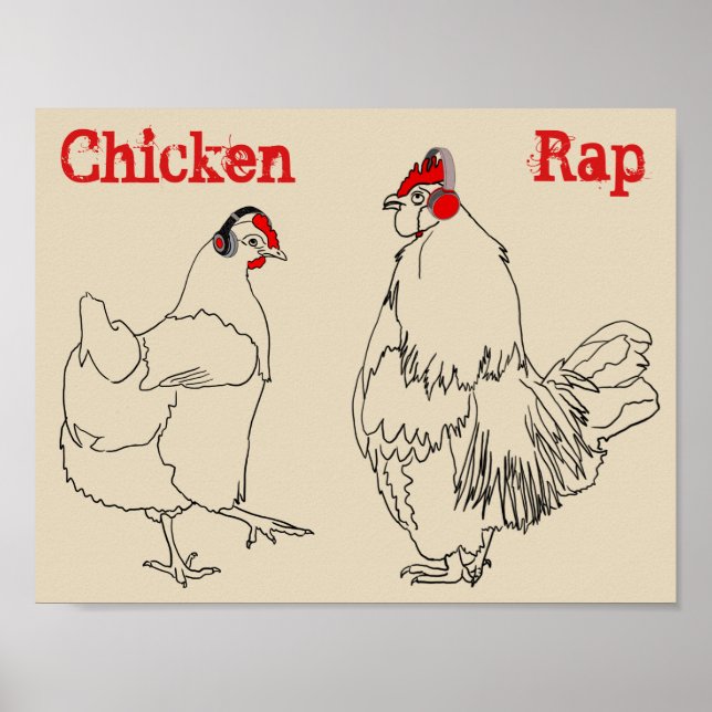 Poster Poulet Rap Viande Gratuit Animaux Amusants Art Vég (Devant)