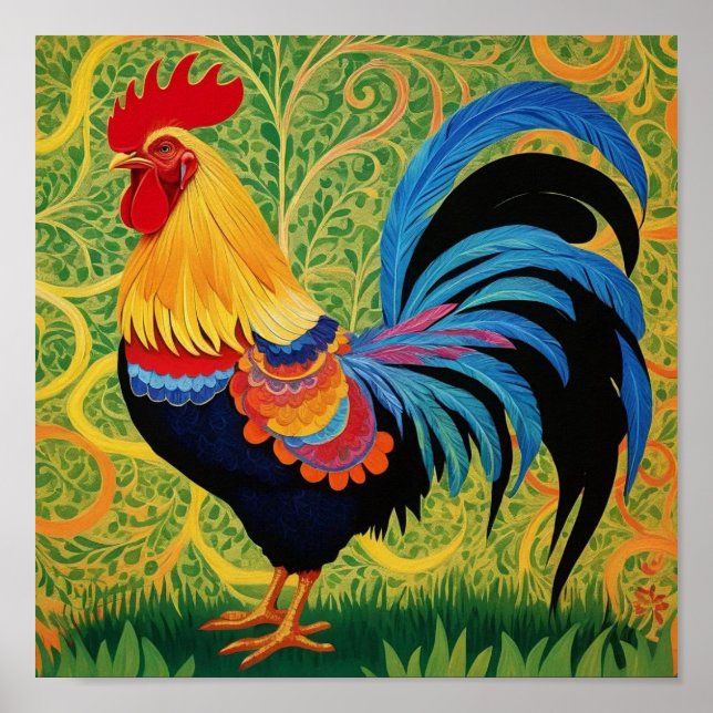 Poster Poulet rustique au coq rustique (Devant)
