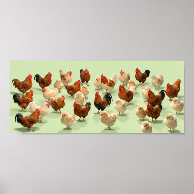 Poster Poulet sur fond vert clair (Devant)