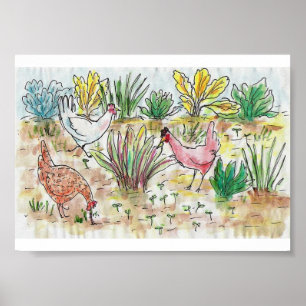 Poster Poulets dans le cardon