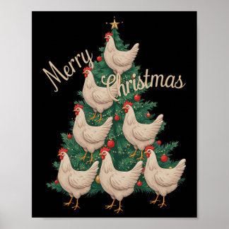 Poster Poulets de Noël Arbre drôle Poulets de Noël Arbre