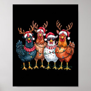Poster Poulets de Noël Renne Animaux de Ferme Lumières de