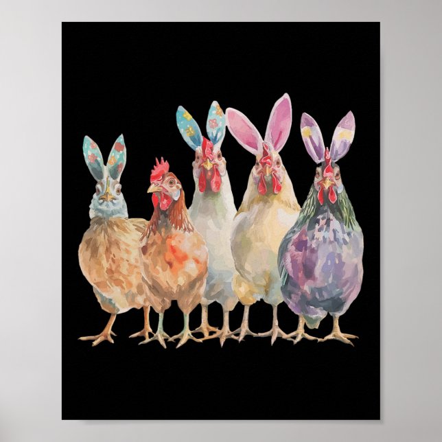 Poster Poulets de Pâques drôles Oreilles de lapin Printem (Devant)