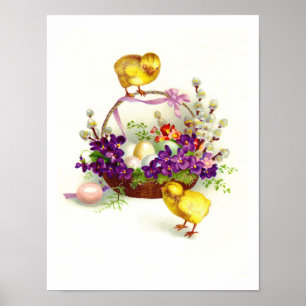 Poster Poulets de Pâques et oeufs