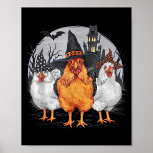 Poster Poulets drôles d'Halloween Sorcière Saison Sombre