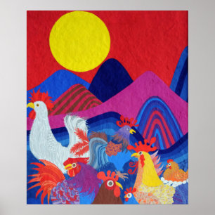 Poster Poulets et coqs