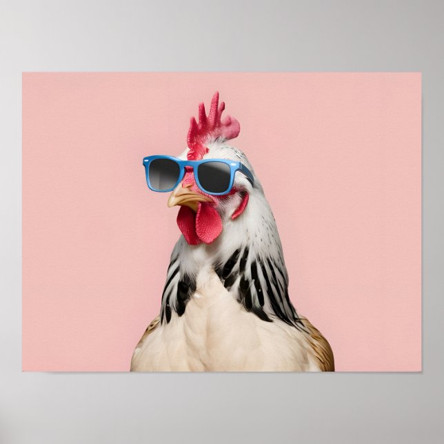 Poster Poulets surréalistes Hen dans les lunettes de sole (Devant)
