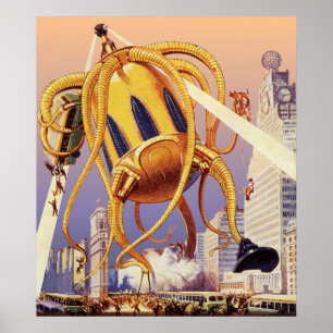 Poster Poulpe étranger vintage d'invasion de guerre de la