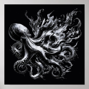 Poster Poulpe Kraken Fluide Encre Abstraite