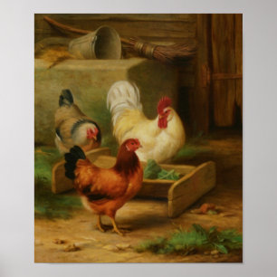 Poster Poultry Feeding in a Barn