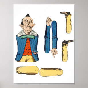 Poster poupée en papier vieil homme bizarre coupée