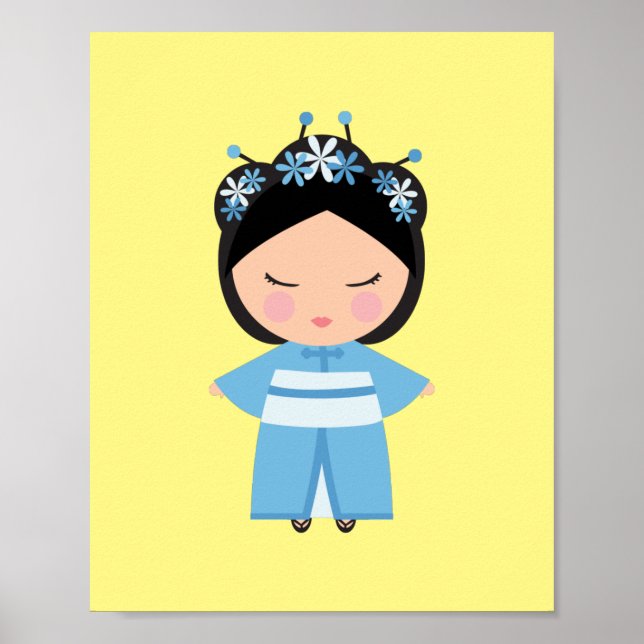 Poster Poupée japonaise Blue Kimono (Devant)
