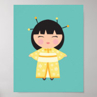 Poupée japonaise de Kimono jaune