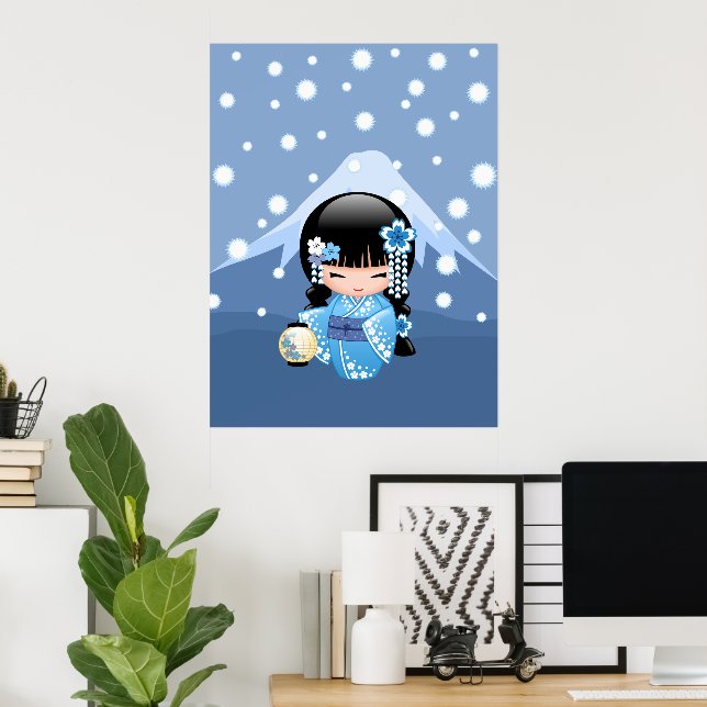 Poster Poupée Kokeshi d'hiver - Blue Mountain Geisha Girl (Bureau à domicile)