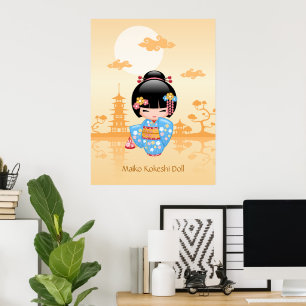 Poster Poupée Maiko Kokeshi - Jolie Fille Geisha Japonais