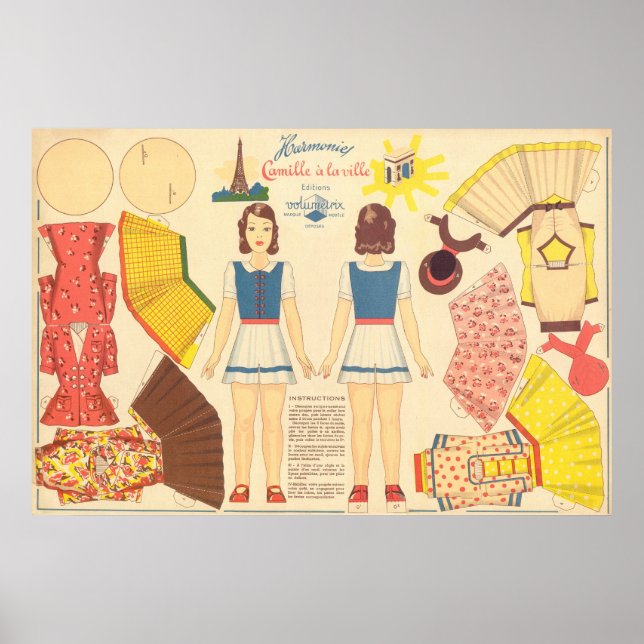Poster Poupée papier vintage (Devant)