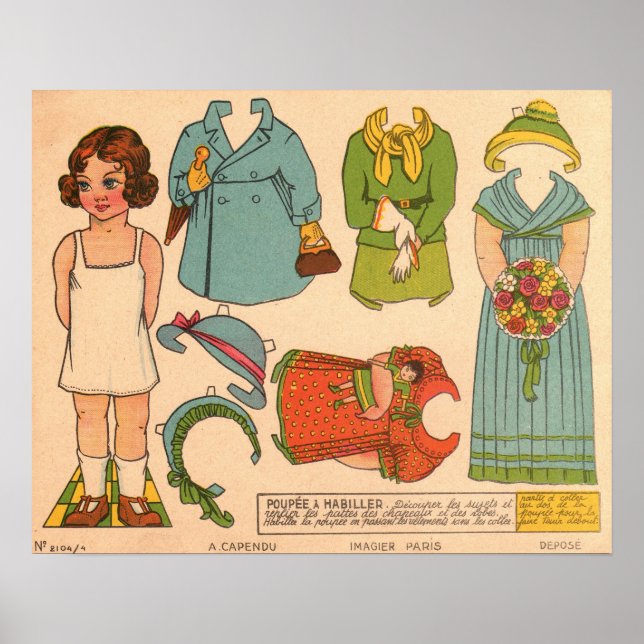 Poster Poupée papier vintage (Devant)