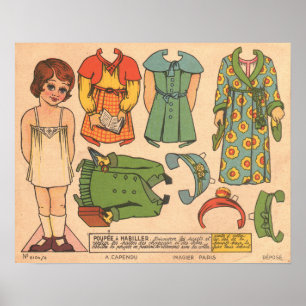 Poster Poupée papier vintage