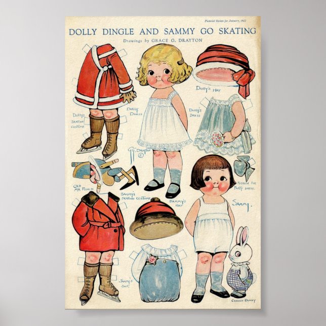 Poster Poupée papier vintage (Devant)