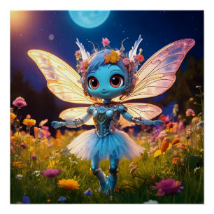 Poster Poupée robot danseuse de ballet dans les fleurs sa