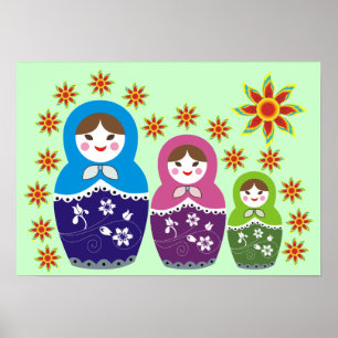 Poster Poupée Russe Matryoshka Dans Les Tournesols Affich