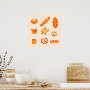 Poster Poupées de pain mignonne et farci et boulangerie a