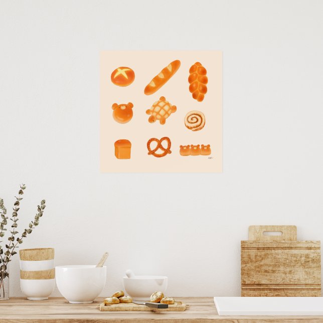 Poster Poupées de pain mignonne et farci et boulangerie a (Cuisine)
