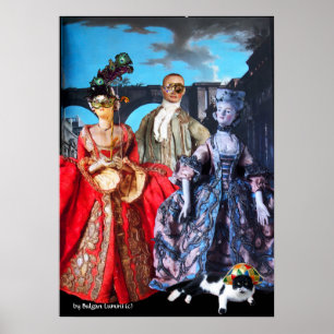 POSTER POUPÉES ITALIENNES ANTIQUES FÊTE EN COSTUMES DE MA