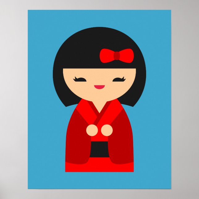 Poster Poupées japonaises Red Kokeshi (Devant)