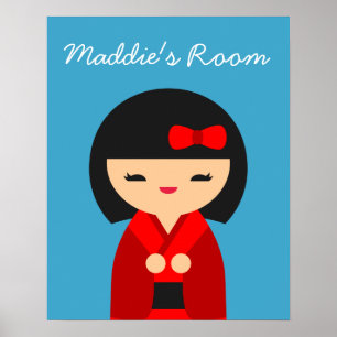 Poster Poupées japonaises Red Kokeshi