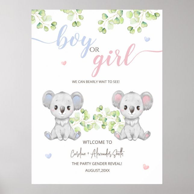 Poster pour Koala Gender Reveal Party. (Devant)