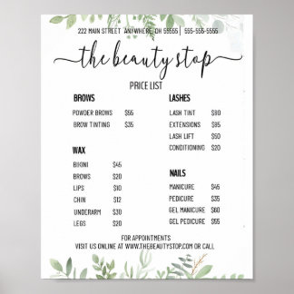 Poster Pour l'affiche de la liste de prix du salon d'ongl