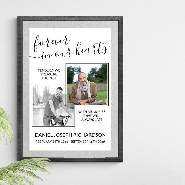 Poster Pour toujours dans nos coeurs Custom Photo Memoria (Funeral memorial poster to order professionally printed or as a printable digital download)