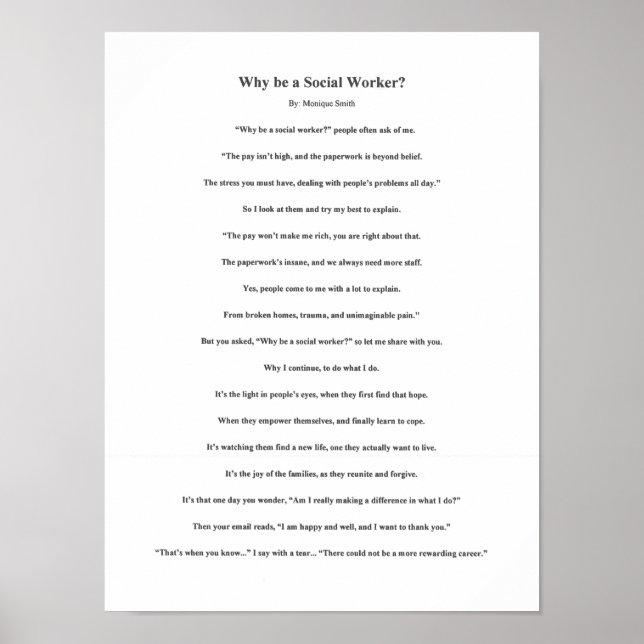 Poster Pourquoi être un poème de travailleur social (Devant)