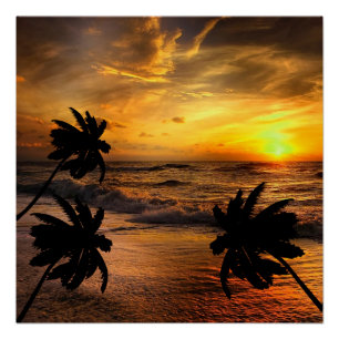 POSTER POURSUITE DES COUCHERS DE SOLEIL PAYSAGE OCÉANIQUE