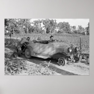 Poster Poussée d'une voiture, 1939. Photo vintage