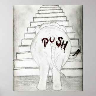 Poster Pousser Un Éléphant Vers Le Haut Des Escaliers