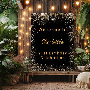 Poster Poussière de paillettes dorées noires pour anniver