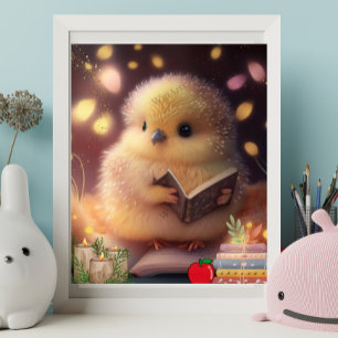 Poster Poussin bébé mignon lisant un livre Art Nurserie