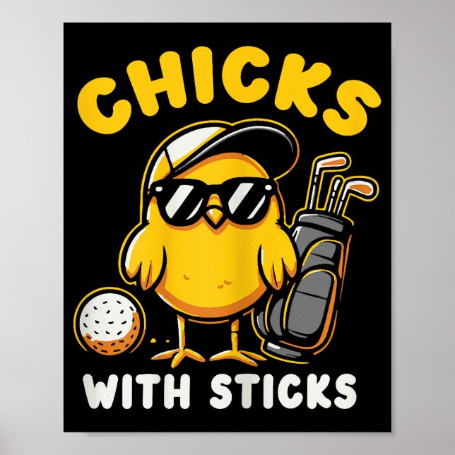 Poster Poussins Avec Bâtons Golfer Girl Golf Club Gol (Devant)