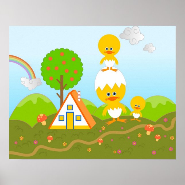 Poster Poussins et orangers (Devant)