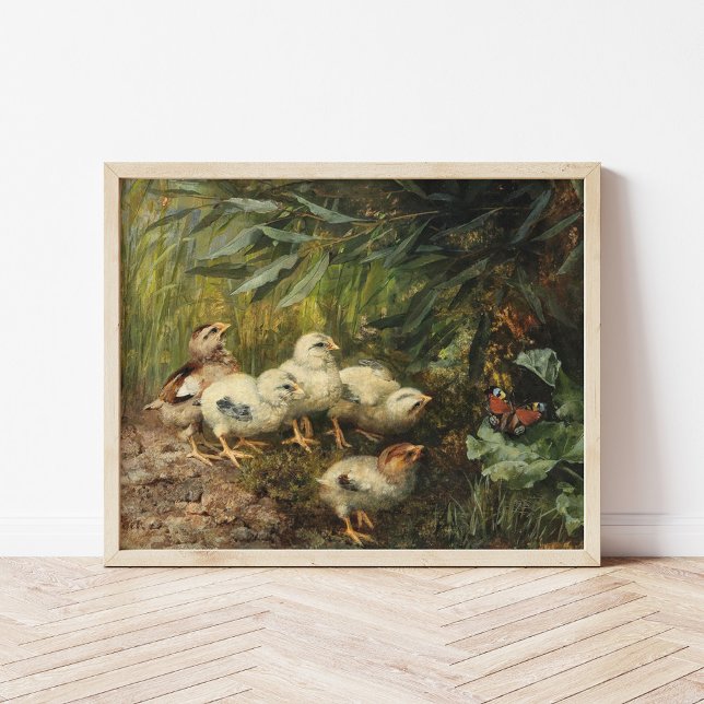 Poster Poussins et papillon | Franz Xaver Birkinger (Créateur téléchargé)