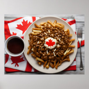 Poster Poutine canadien avec tasse de café